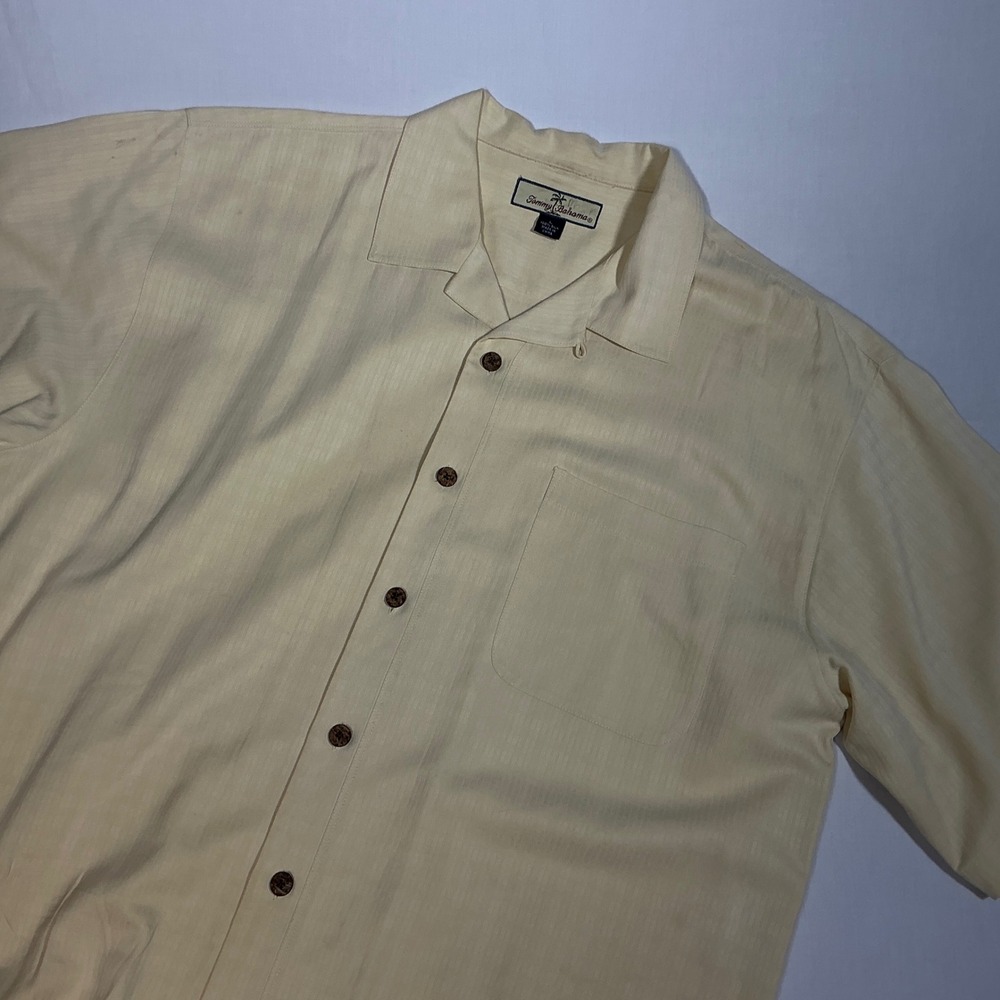Tommy Bahama Silk Button Up Shirt Short Sleeve Tropical Beige Plaid XL